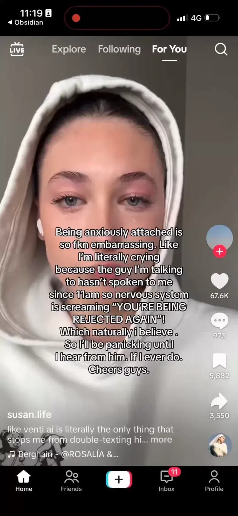 Creator showing a crying reaction